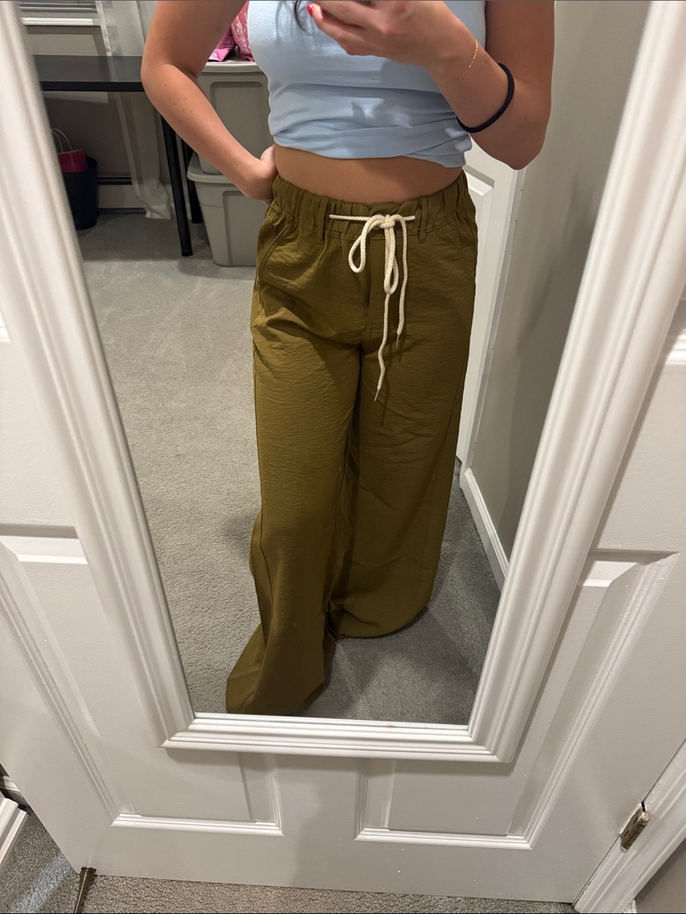 Olive Wide-Leg Drawstring Pants